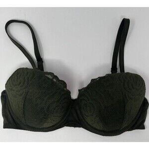 Victorias Secret, PINK Date Push-up, Dark Green, 34B, Lace Overlay